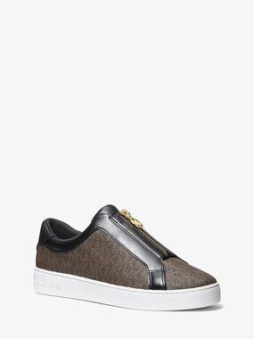 MICHAEL Michael Kors Keaton Signature Logo Zip-Up Sneaker - Brown/Black - Sz 10